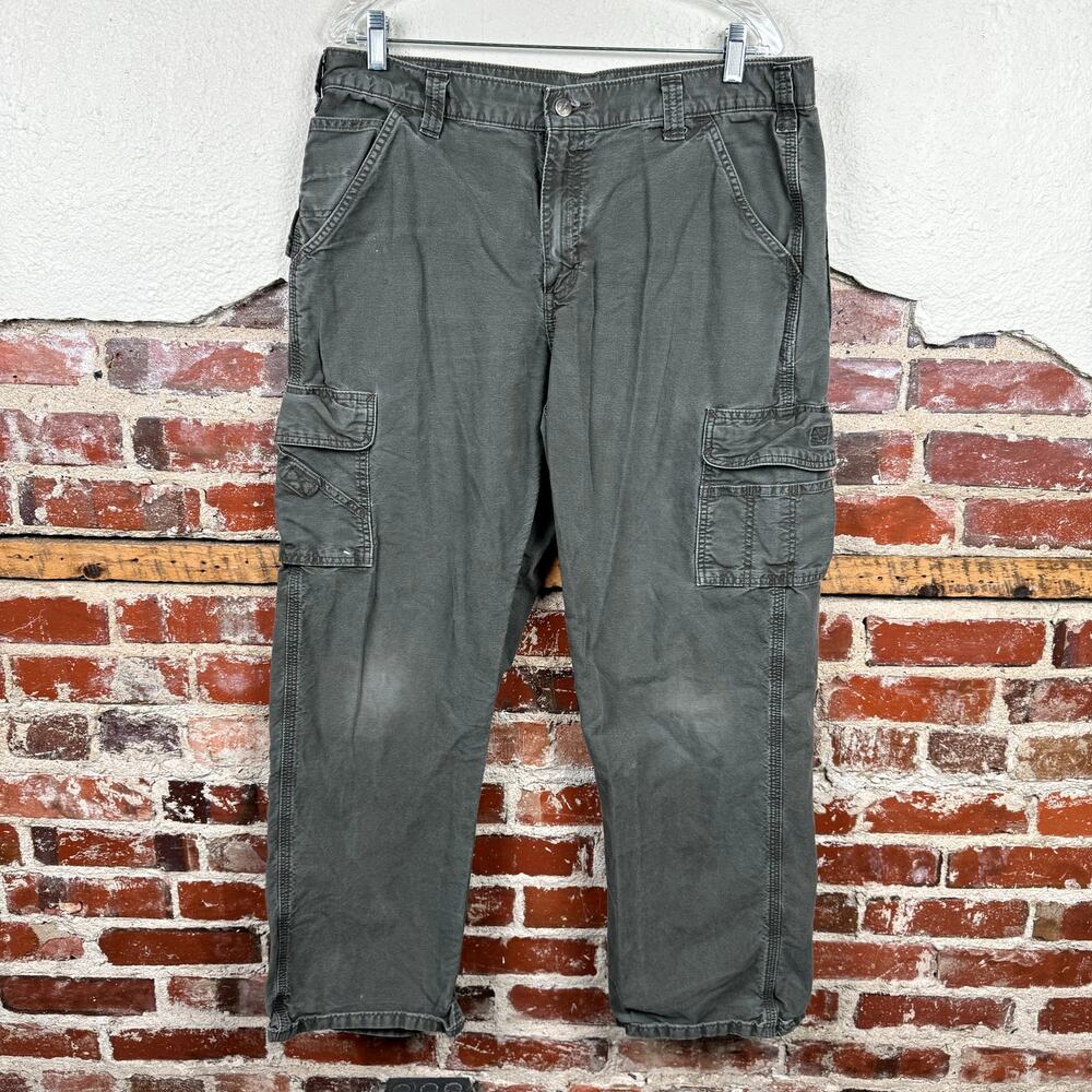 Carhartt Pants Size 36x29 Green Canvas Cargo Straight Leg Pockets Utility Work